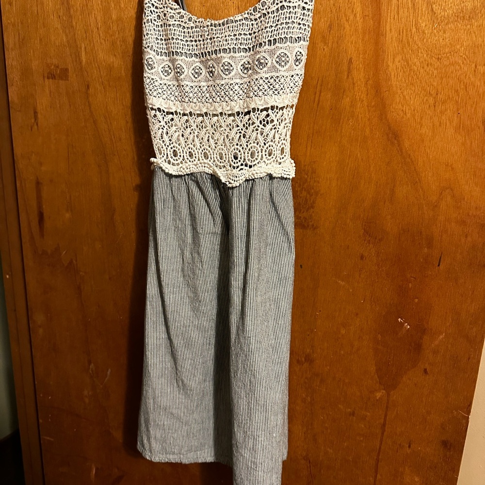 Roxy crochet and chambray mini sundress